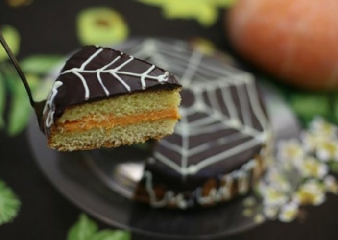 Тыквенно-шоколадный торт «Паутинка» на Хэллоуин - «Рецепты советы»