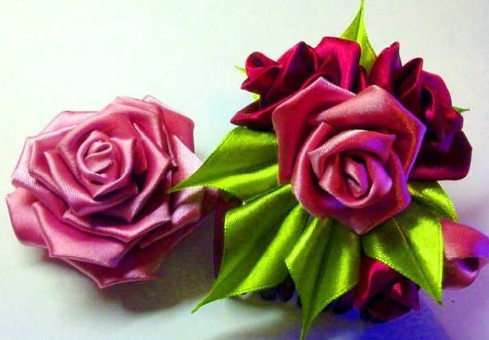 Роза канзаши из атласной ленты - «Поделки»